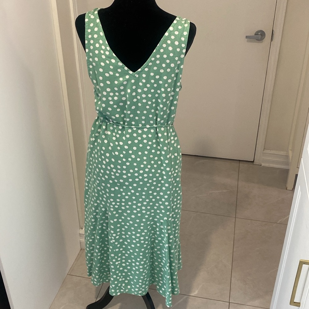 LOFT petites Green Polka Dot Sleeveless Maxi Dress Rayon/Linen Dress Size Large - Picture 5 of 17